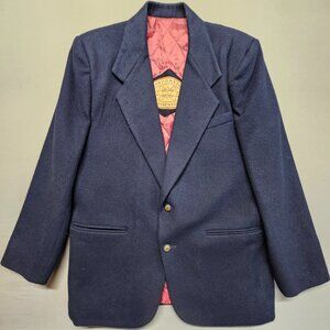 Vintage Henry Grethel Studio Navy Wool Blazer Quilted Lining Made in USA 40R M